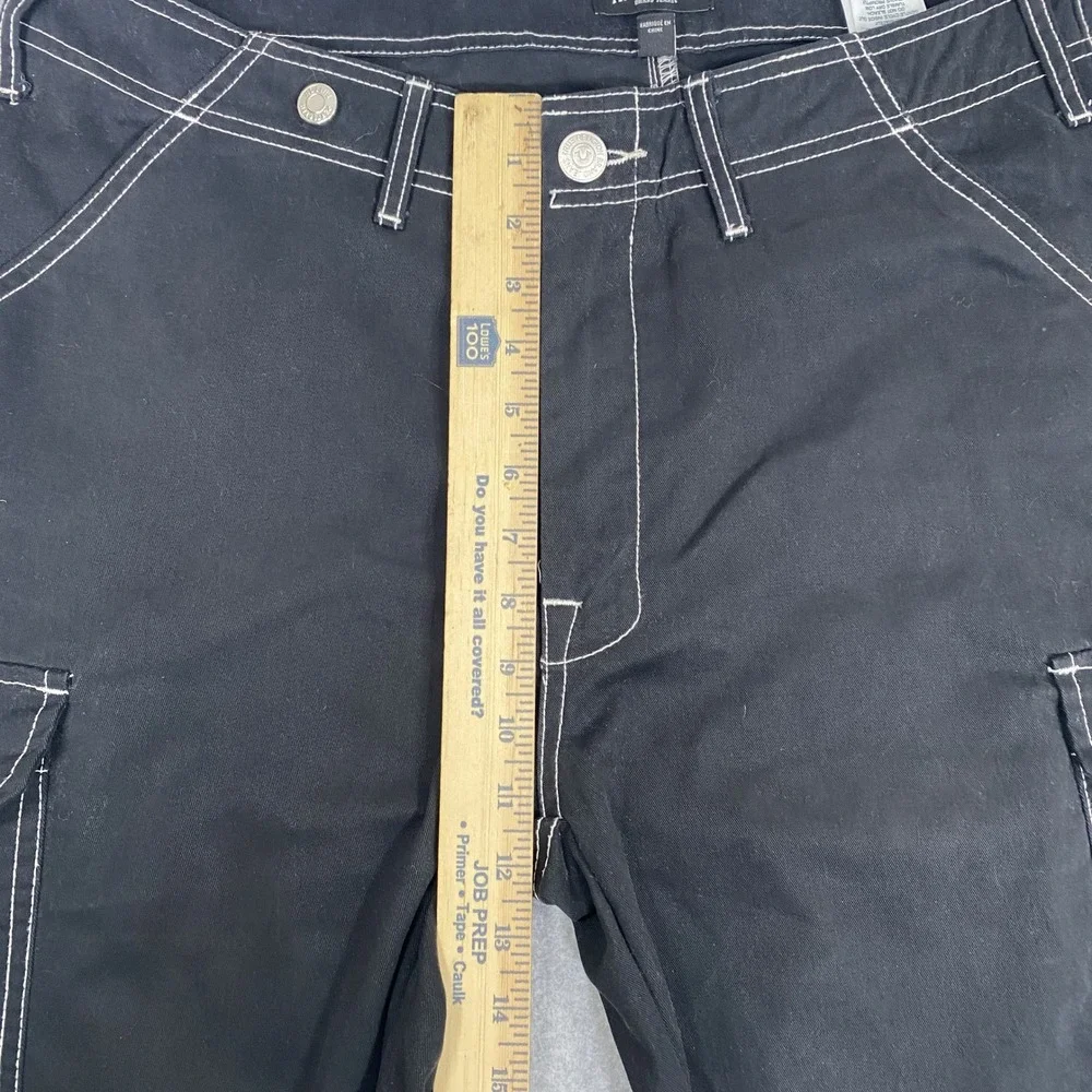 True Religion Cargo Pants Mens 36 Black White Contrast Stitch Horseshoe Logo